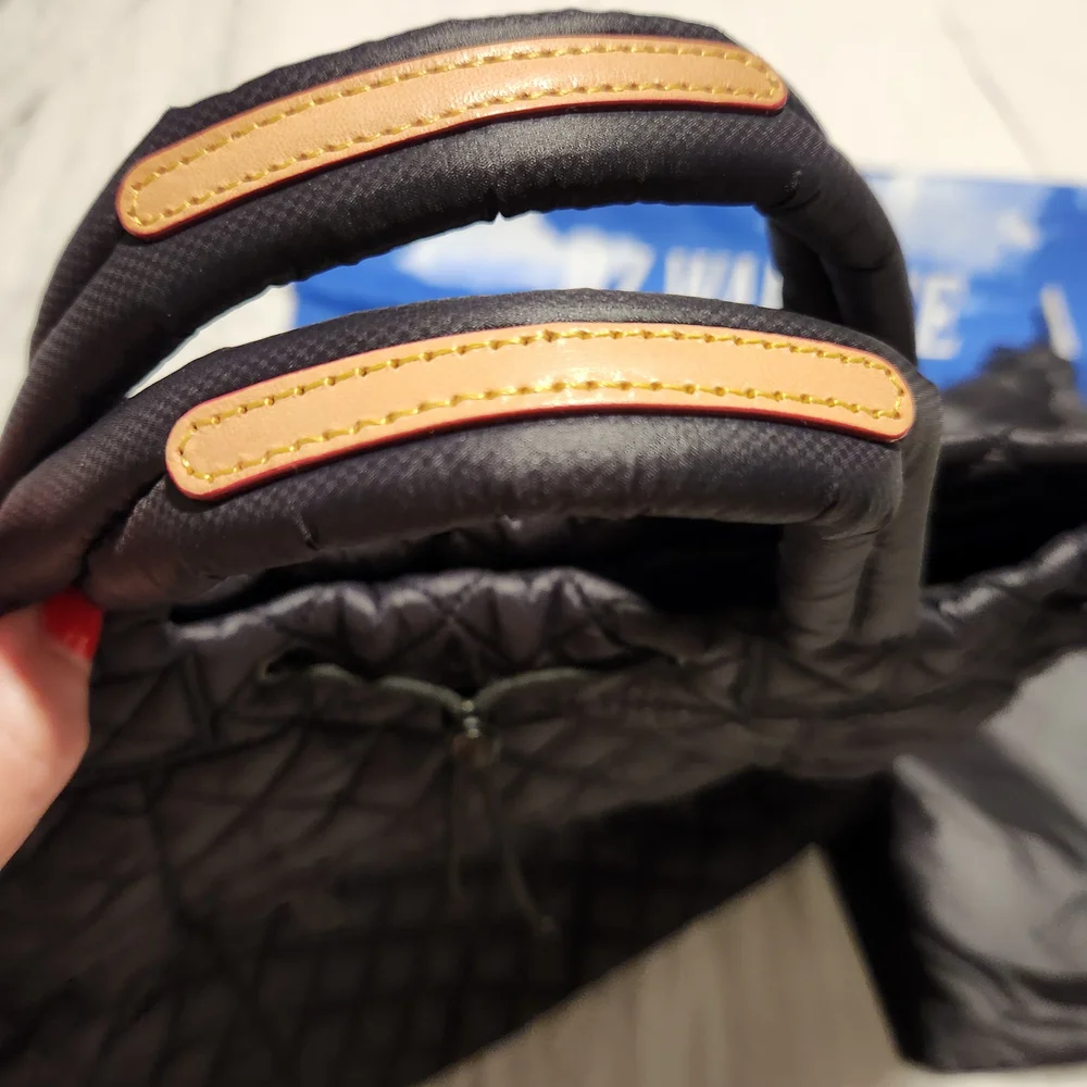 MZ WALLACE Metro Convertible Black Quilted Nylon Leather Trim Backpack - Picture 11 of 15